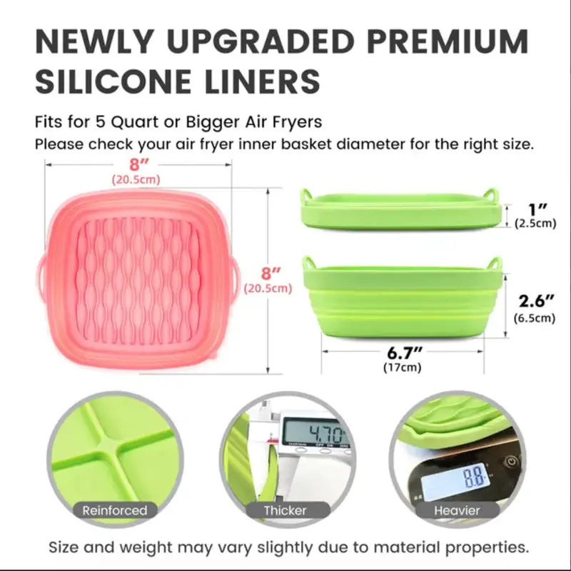 2 Pcs Flendy Foldable Air Fryer Silicone Liners | Extra Strong & Reusable | Non-Stick & Easy Clean 4