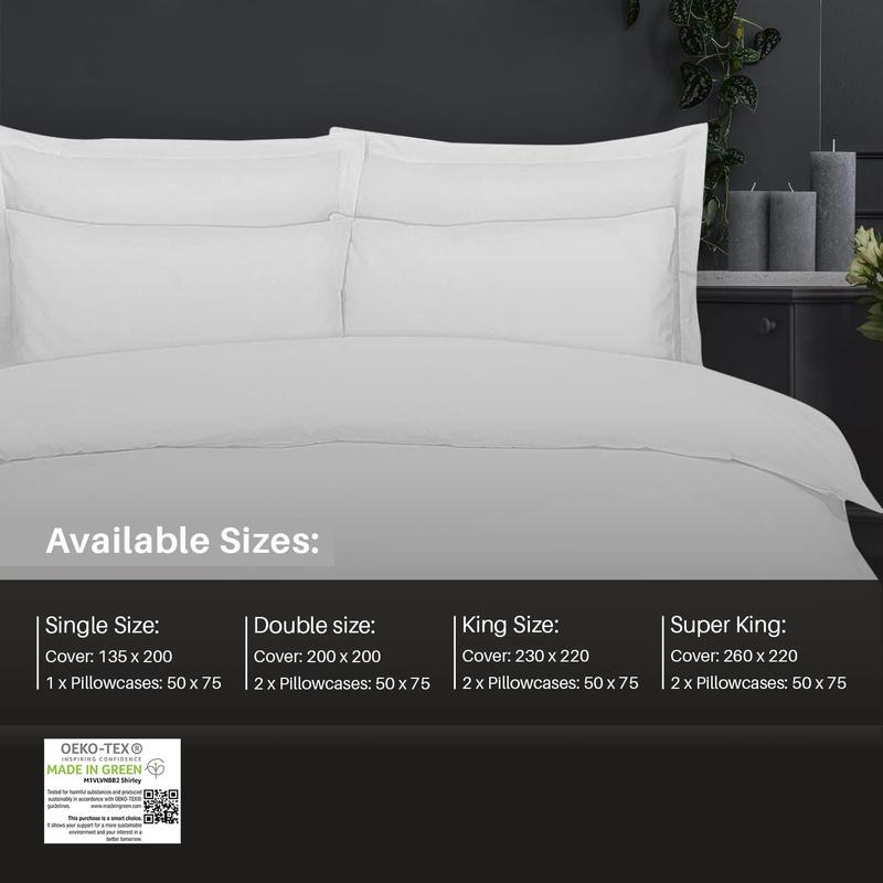 Luxury 100% Egyptian Cotton Duvet Quilt Cover Bedding Sets, Hotel Quality 200 Thread Count Duvet Set with Pillowcases, Super Soft Non-Iron Easy-care Long Staple with Button Closure Machine Washable Duvet Cover Set Single Double King Super King Sizes 8