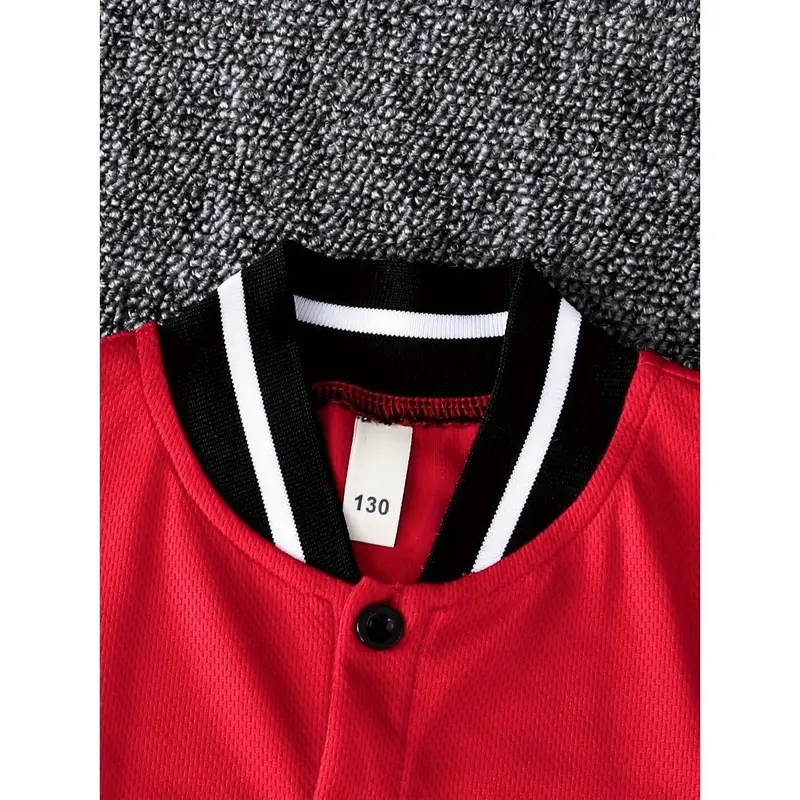 [Playtime Apparel] Boys' Dreamy Dresses Summer Baseball Jersey & Shorts Set - Red with Black Lettering, Casual Polyester Outfit with Elastic Waistband, Perfect for Playtime, Perfect for Outdoor 2