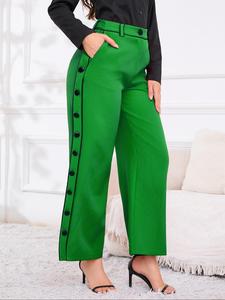 Women's Colorblock Button Pocket Pants without Belt, Casual Comfy Trousers for Work Office Business, Ladies Bottoms for All Seasons