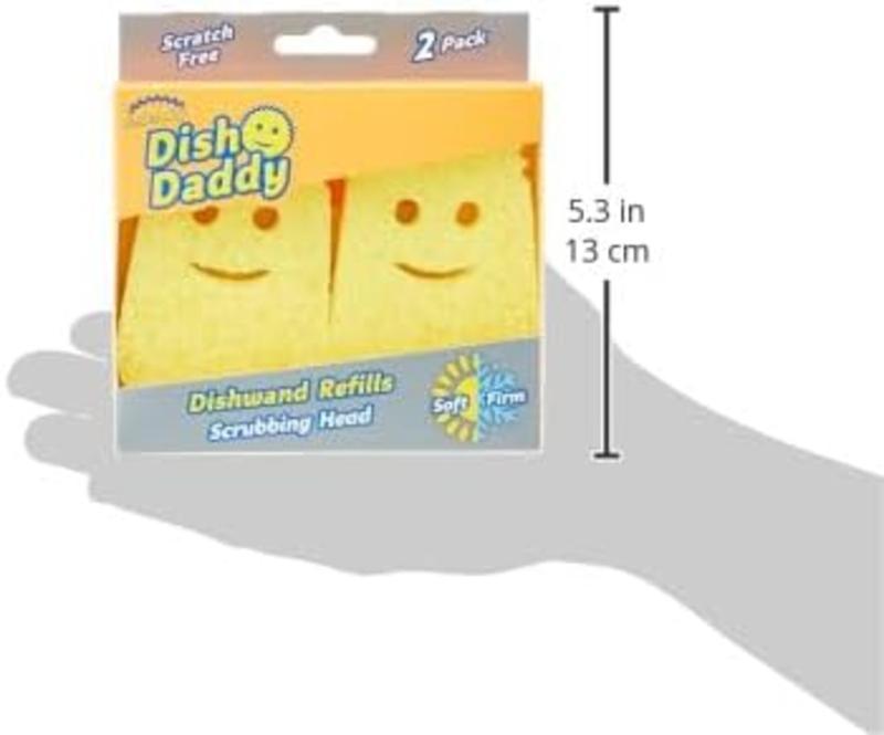 Scrub Daddy Dish Wand Scrubbing Brush Replacement Heads, Soap Dispensing Brushes, Texture Changing Washing Up Sponges, Detachable Dish Daddy Head Sponge Refills, Yellow 2 Pack 4