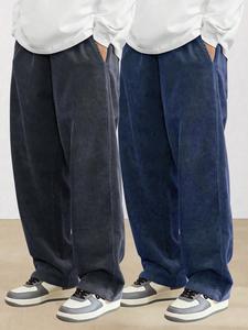 Men's Solid Pocket Corduroy Pants, Casual Comfy Straight Leg Trousers for Fall & Winter, Men's Bottoms for Daily Wear