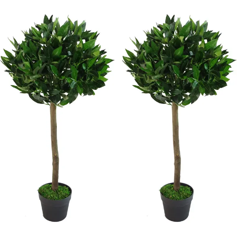Pair of Artificial Bay Topiary Ball Trees, Green, 90cm (3ft) 0