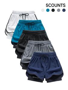 Men's 2 in 1 Drawstring Waist Shorts, Regular Fit Casual Breathable Comfortable Letter Print Shorts for Summer, Men's Bottoms for Daily Wear