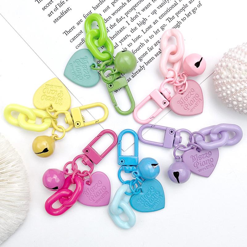Cute macaron love bell chain keychain DIY acrylic chain earphone cover decorative bag pendant 1