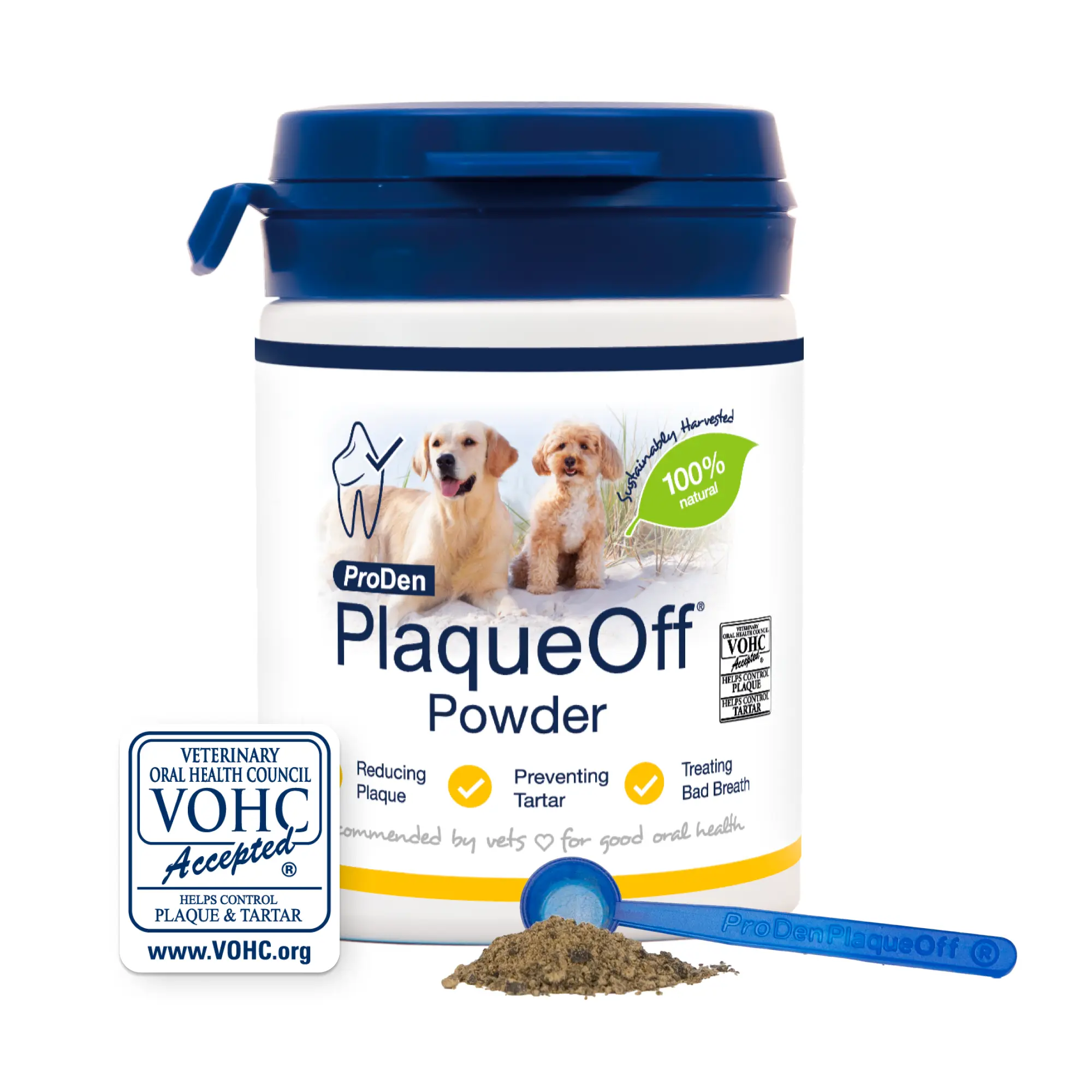 ProDen PlaqueOff Powder for Dogs & Cats – Plaque Remover Made with Organic Seaweed: Clinically Proven by the VOHC to Reduce Tartar, Plaque, and Bad Breath.