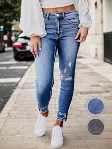 Women's Plain Raw Hem Button Pocket Pencil Jeans, Casual Comfy Denim Trousers for Daily Wear, Ladies Bottoms for All Seasons, Womenswear, Trousers for Women, Streetwear