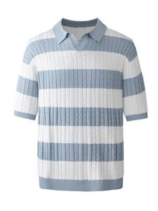 Men's Colorblock Striped Print Polo Shirt, Regular Fit Casual Short Sleeve Collared Top for Summer, Fashion Men's Clothes for Daily Wear