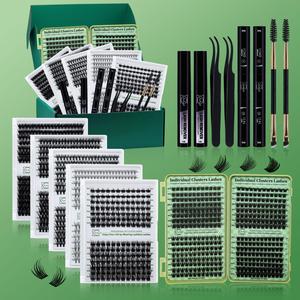 Eyelash Extension Kit, 280pcs/set False Eyelash with 2 Glue & 2 Eyelash Remover & 2 Tweezers & 2 Brushes, Professional Eye Makeup Tool Diy Lash Cluster #TOP PICKS