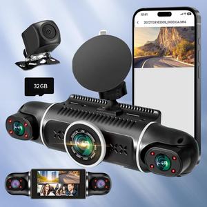 4-Channel Dash Cam, FHD 1080P Dash Cam Front & Rear, 2K Front +1080P Inside*2 Car Camera with 32GB Card, Automotive Dashcam Built-in WiFi GPS, Loop Recording, Vehicle, Autos Electronics, Car Dashboard Camera