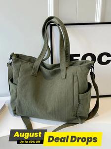 Women's Autumn and Winter Striped Corduroy Tote Bag, Large Capacity Crossbody Bag for Student Class, Crossbody Tote Bag with Detachable Adjustable Shoulder Strap, Women's Fabric Wallet