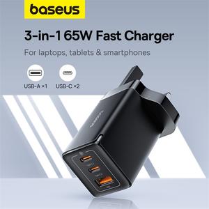 Baseus GaN5 Pro 2C+U 65W Fast Charger UK Plug Include：Fast charging Cable Type-C  to Type-C 100W(20V/5A) 1m gan 5pro, Fit for iPhone 16 USB Smartphone Cellphone Mobile Electronic space desk