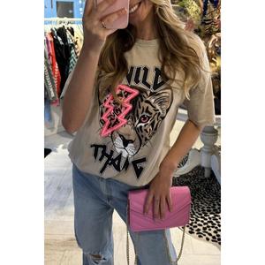 Ladies Oversized Tiger Lightning Wild Thang Short Sleeves T Shirt Top