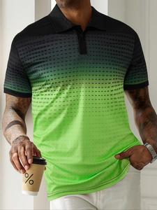 【Plus Size】 Ombre Print Short Sleeve Polo Shirt, Regular Fit Casual Fashion Button Front Top for Summer, Men's Plus Size Clothes for Daily Wear