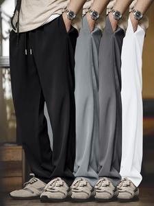 Men's Solid Color Straight Leg Pants, Loose Casual Comfy Breathable Trousers for Summer, Men's Bottoms for Daily Wear