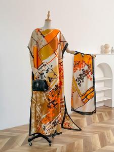 Women's Plants Print Long Sleeve Kimono & Scarf Set, Casual Open Front Outerwear & Shawl Set for Beach Vacation, Ladies Clothes Accessories for All Seasons