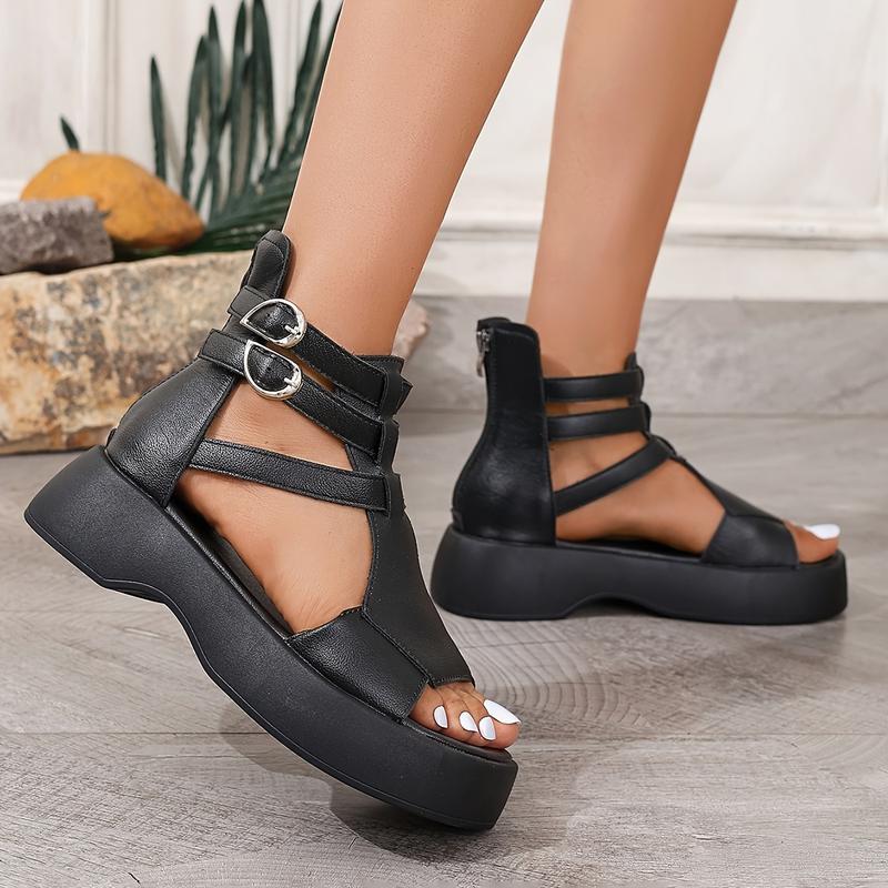 Product Introduction of Women'S White Platform Wedge Sandals - Large Size, Open Toe, Zipper Closure, Faux Cover, Comfortable Chunky Heel for Casual Wear, Casual Wear Sandals|Wide Platform Heels|Synthetic Cover Sandals, Chunky Heel Sandals 0