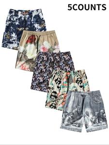 Men's All Over Print Drawstring Waist Shorts, Regular Fit Casual Pocket Beach Shorts, Men's Summer Bottoms for Vacation Holiday