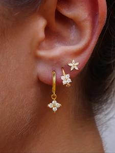 Flower Design Hoop Earrings & Stud Earrings, Elegant Artificial Zircon Decor Earring Set for Women, Daily Use, Trendy All-match & Exquisite Fashionable Elegant Minimalist Earrings for Birthday Gift