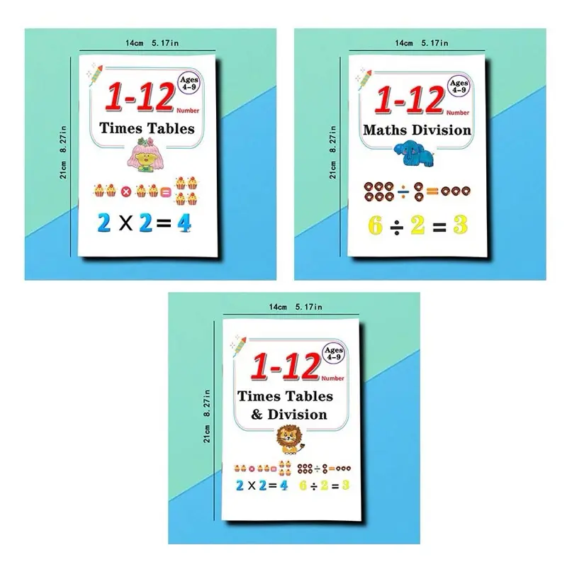 Educational Math Multiplication Division Number Books Set of 3 - Times Tables Gifts for Kids