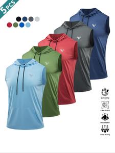 Men's Solid Color Hooded Sports Tank Top, Breathable Workout Tops, Casual Breathable Quick Drying Sports Top for Gym Workout Running Cycling Fishing, Men's Sportswear for Summer
