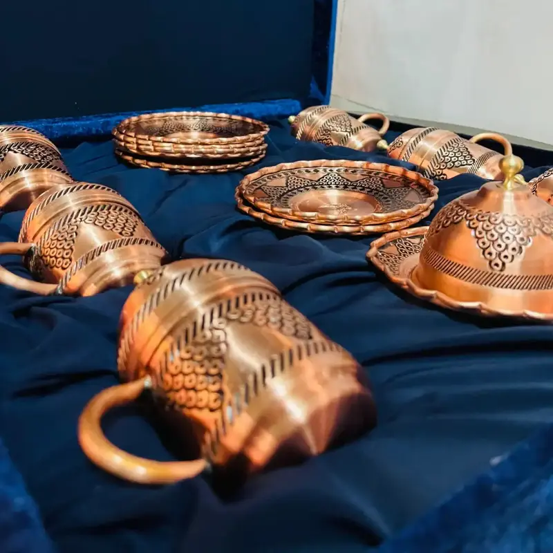 Handmade Copper Coffee Set – 6 Cups, Tray & Sugar Bowl 0
