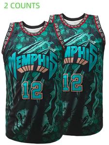 Men's All Over Print Round Neck Basketball Jersey, Loose Casual Breathable Sleeveless Vest for Training Competition, Men's Basketball Jersey for Outdoor Sports