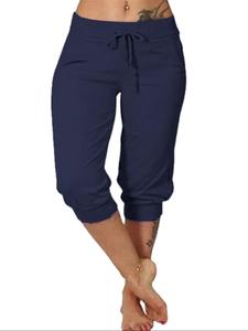【Plus Size】 Solid Color Capri Pants, Casual Comfy Pocket Capri Trousers for Daily Wear, Women's Bottoms for Summer