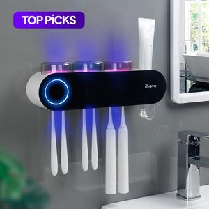 Toothbrush Holders with Ultraviolet Disinfection, Wall Mounted Hygiene Toothbrush Holder with Toothpaste Dispenser, USB Charging Bathroom Toothbrush Holder, UV Toothbrush Holders