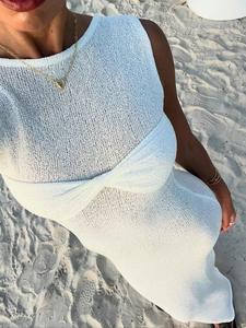 Women's Sexy Wrap Maxi Dress - Perfect Summer Beach Dress, Semi-sheer Round Neck Solid Color Knit for Vacation, Slim Tight Sleeveless Long Dress, Womenswear