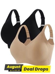 【Plus Size】solid Wireless Push Up Bra, Comfortable Breathable Bralettes for Daily Wear, Women's Underwear for All Seasons, Sports Bra, Pushbra, Bra Sets, Wireless Seamless Bras, Womenswear, Gym Workout Wear, Black Bra
