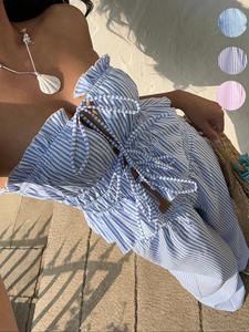 Women's Striped Print Crop Top & Wide Leg Pants Set, Casual Fashion Cozy Two-piece Outfits for Daily Outdoor Wear, Ladies Clothes for Summer, Womenswear