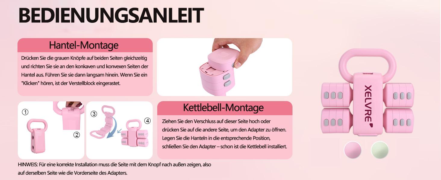 Juego de mancuernas ajustables 2 en 1: conviértelas en pesas rusas en segundos, pesas de 1 a 5 kg, gimnasio compacto para el hogar para hombres y mujeres._voghion.com