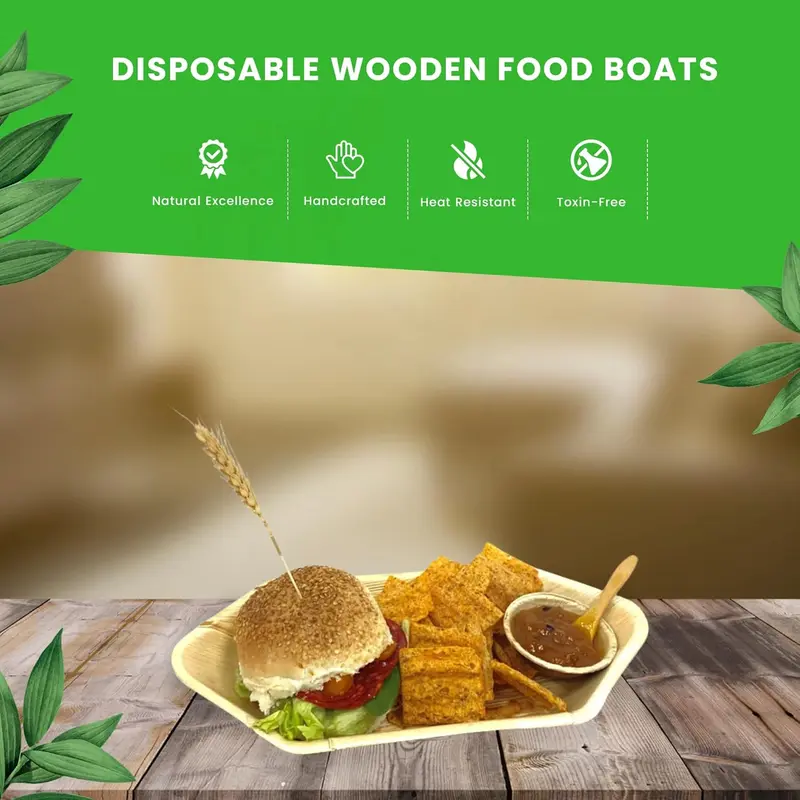 Palm Leaf Boat Bowls 30cm | Eco-Friendly Areca Palm Serving Boats | Biodegradable, Heat-Resistant, Leak-Proof Disposable Bowls for Street Food, Events, Catering, and Outdoor Food Presentation 4