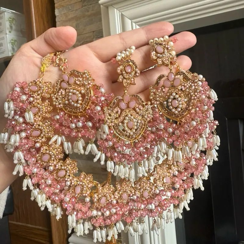 Neeti - Necklace with earrings and tikka | 8 colours available