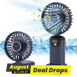 Electric Portable Handheld Fan, Rechargeable Multifunctional Fan with LED Display, 90° Foldable Desk Fan with Base, USB Portable Fan for Gift, 5 Speed Makeup Fan for Women, Cordless Fan, Handheld Turbo Fan, Handheld Cooling Fan