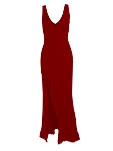 Women's Plain Backless Split Thigh Tank Dress, Minimalist Elegant Asymmetrical Hem Deep V Neck Long Dress for Party Club Dating Wear, Chic Ladies Summer Clothes, Wedding Guest Dresses, Summer Dresses 2025, Dresses for Summer, Womenswear