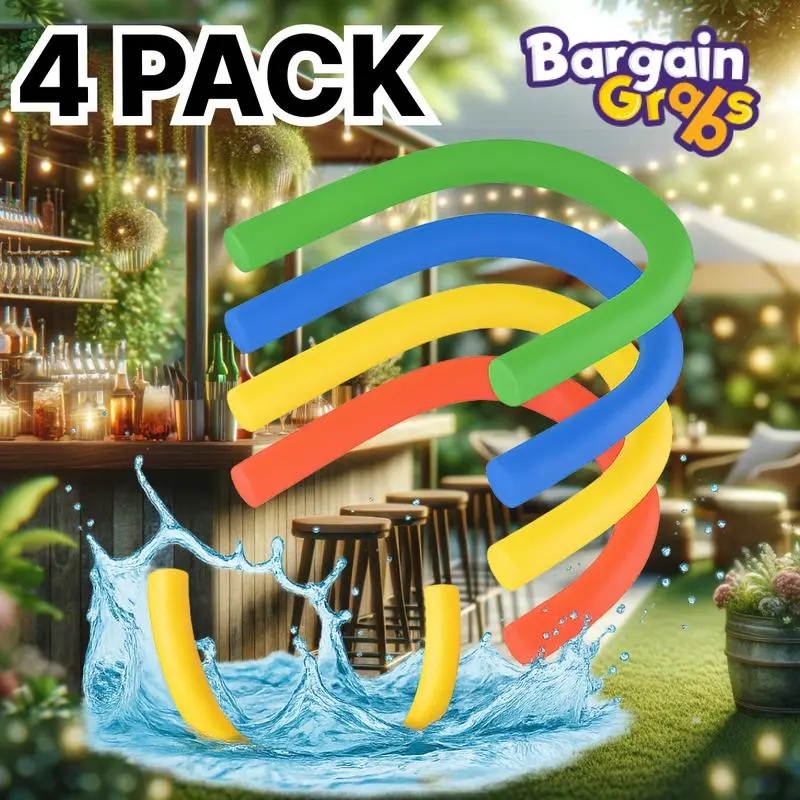 4 x Pool Noodle Woggles Red, Yellow, Green & Blue Approx 150cm x 6cm – Floatation Aid, Kids Swim Training, Water Games, Summer Pool Toy 1