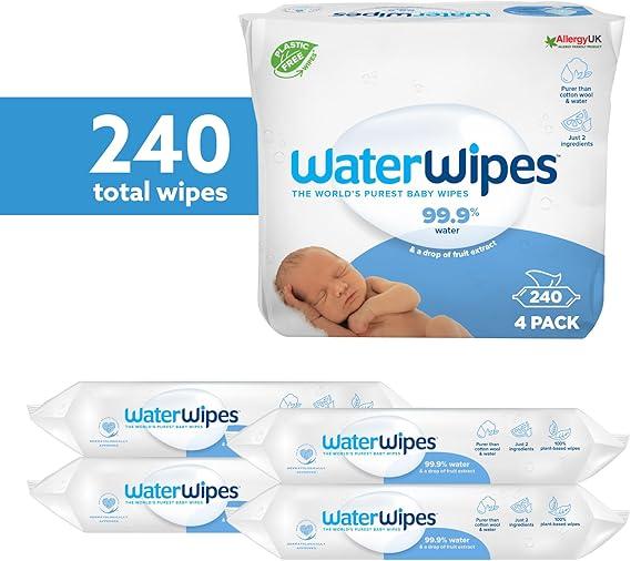 Plastic-Free Original Baby Wipes, 240 Count (4 packs), 99.9% Water Based Wipes, Unscented 1