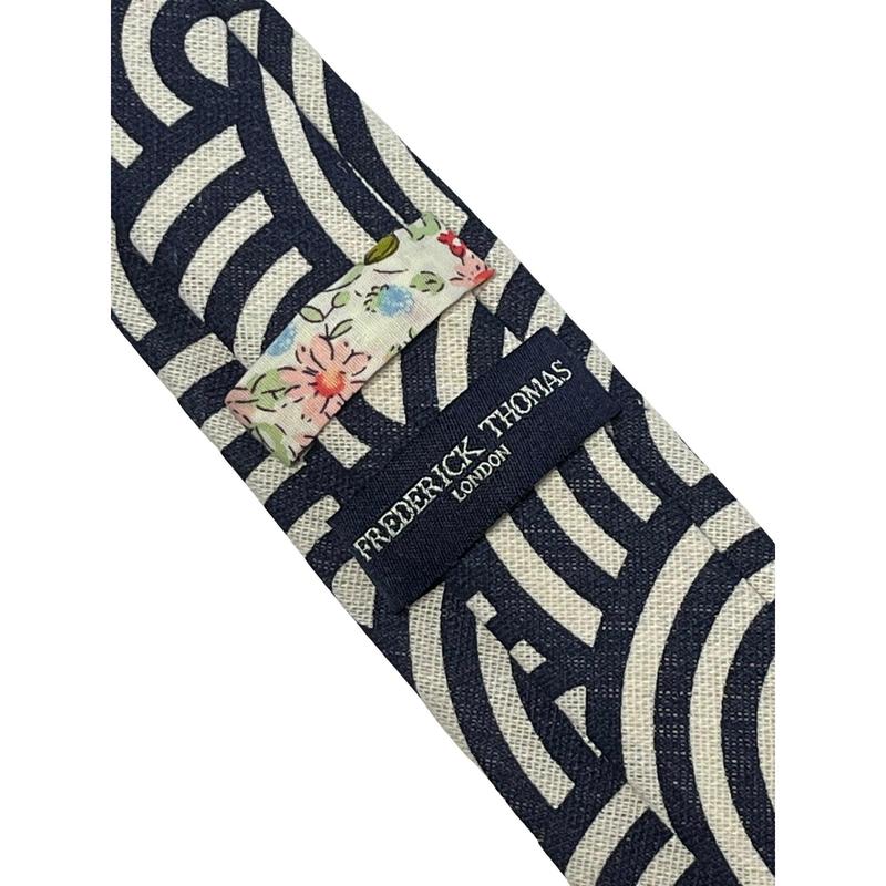 cream and navy blue rainbow design cotton mens tie 2
