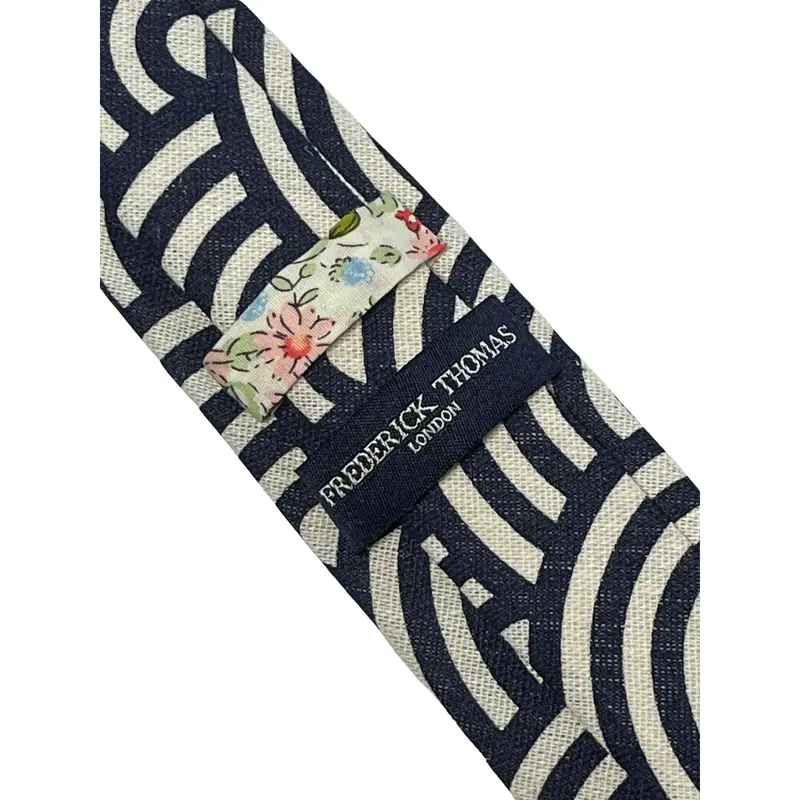 cream and navy blue rainbow design cotton mens tie 2