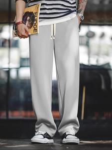 Men's Solid Color Straight Leg Pants, Loose Casual Comfy Knitting Trousers for Summer, Men's Bottoms for Daily Wear, Beige