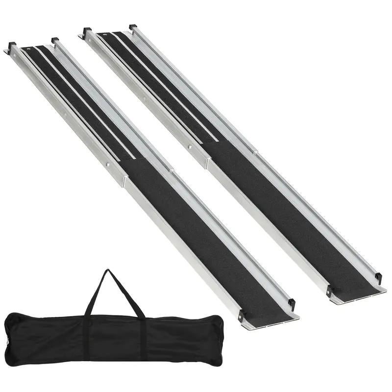 HOMCOM HOMCOM Aluminium Telescopic Wheelchair Ramps, 183cm, 270kg, Folding Ramp Silver 183L x 19.5W x 5Hcm 0