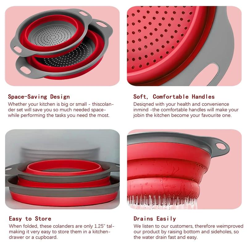 Collapsible Kitchen Strainer Set – 2PCS Food Strainers for Pasta & Vegetables 8