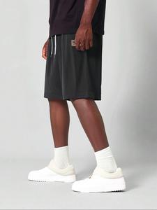 Men's Letter Print Corduroy Shorts, Loose Casual Comfy Breathable Straight Leg Shorts for Summer, Men's Bottoms for Daily Wear