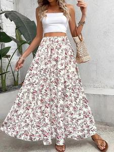 Women's Ditsy Floral Print Skirt, Boho Fashion Long Skirt for Daily Holiday Vacation Wear, Ladies Bottoms for Spring & Fall