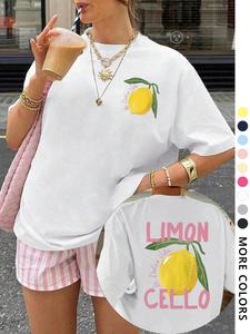 Women's Lemon & Letter Print Round Neck Graphic Tee, Vintage Trendy Casual Short Sleeve T-shirt for Daily Wear, Ladies All Seasons Top