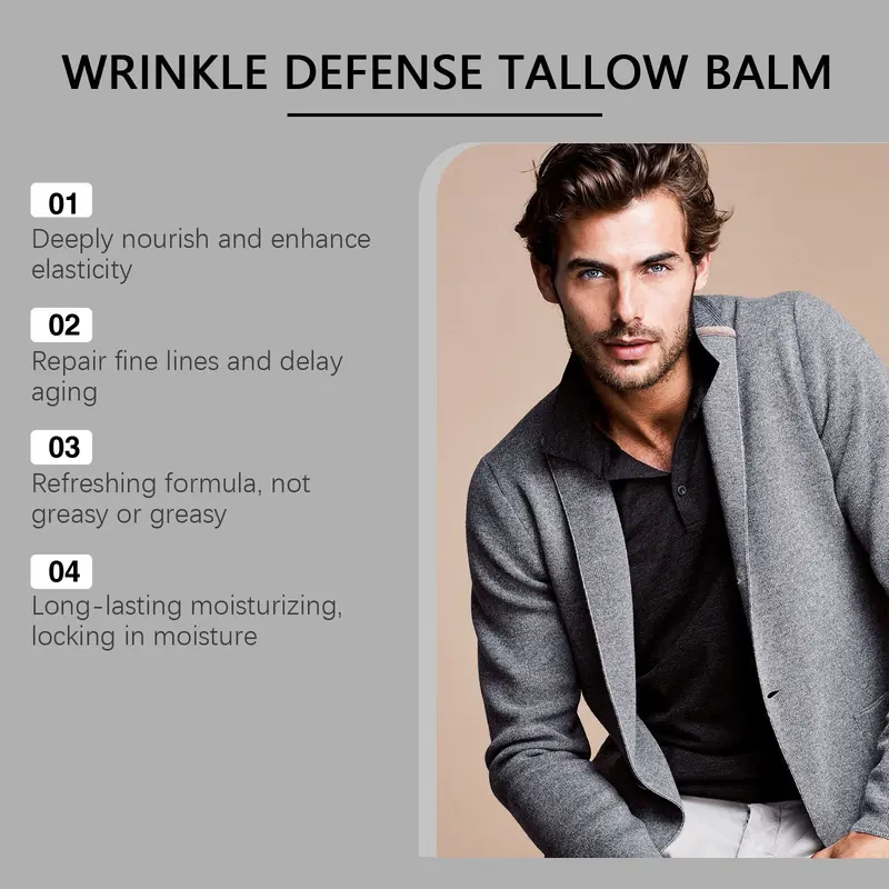 Wrinkle Defence Tallows Balm,Natural Beef Tallows Face Moisturizer,Mens Day And Night Cream,Skin Care For Men,Reduce Fine Lines & Wrinkles,Perfect Father's Day Gifts 3