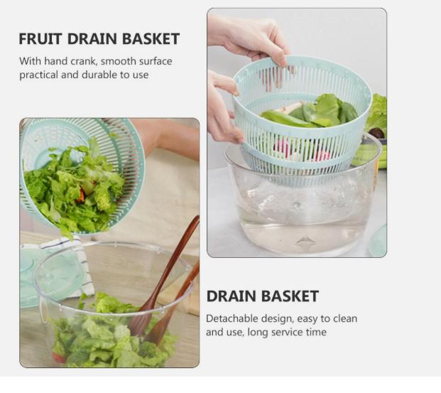 Large Salad Leaf Spinner Lettuce Veg Drainer Herb Plastic Dryer Drying Colander Centrifuge, dryer, strainer for lettuce, vegetables and fruit Salad Spinner 5L Kitchen Lid Utensils 5