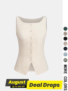 Women's Plain Button Front Tank Top, Casual Fit Sleeveless Sleeveless Top for Spring & Fall, Ladies Clothes for Daily Wear, Quality and Durability, Breathable Sleeveless Tops